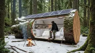 Building a House in the Winter Forest (ASMR) &ndash; Man Built a Mini House Inside a Tree