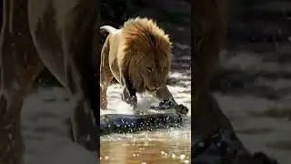 Lion Ambushes Massive Snake &ndash; Wild Water Fight! #huntline #wildlife #lionattack #viral #animals