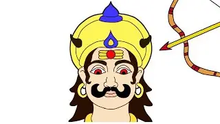 Dussehra Festival Drawing Easy/Happy Dussehra Poster Drawing/Ravana Face Drawing Easy Steps 