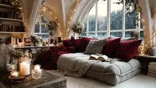 Cozy Fireplace with Snow Wind Outside for Calm Rest and Anxiety Relief