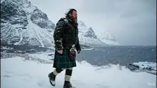 Scotsman Walking Wearing Kilt By Enard Bay On Winter Visit To Highlands Of Scotland