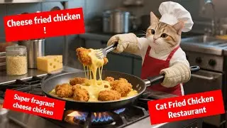 The cute cat fried chicken restaurant is open! Cheese fried chicken is so fragrant~🍗🧀