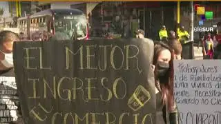 Shop owners, street vendors protest against Bogota's lockdown measures
