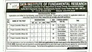 Tifr job notification | Deep biology | project scientific officer