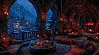 Cozy Gothic Cafe in Winter❄️Fireplace & Snowfall Ambience | Dark Academia Piano Music for Reading