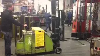 Sells via Orbitbid.com- online auction, May 8, 2012.  Clark electric walk-behind forklift