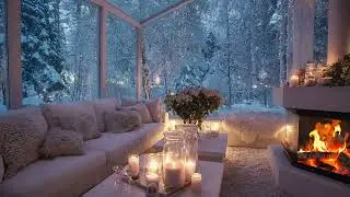 Winter Piano Music | 3 Hours Fireplace Sounds | Snowy Window Ambience for Study, Work & Sleep