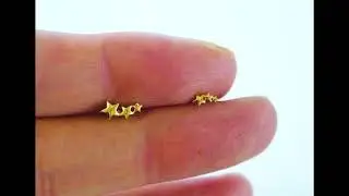 tinytinygold l 10K Solid Gold Tiny 3 Star Stud Earrings