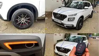 Modified Hyundai Venue Alloy Wheels, Fog Lamp DRL, Scuff Plate, Diggy Chrome, Steering Knob, #Venue