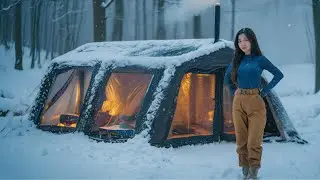 Camping In Heavy Snow ❄️ Alone in the Forest | Inflatable Hot Tent ASMR