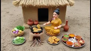 Miniature Doll Makes Taste Pakoras & Milk Tea ASMR | Indian Village Tiny Kitchen Story