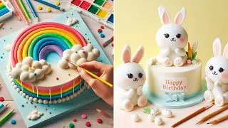 Rainbow Birthday Cake with lovely White Rabbit #cake #cakedecorating #rainbowcake #birthdaycake