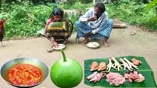 how to clean and cook CHICKEN SPARE PARTS recipe by tribal family |chicken parts bottle gourd recipe