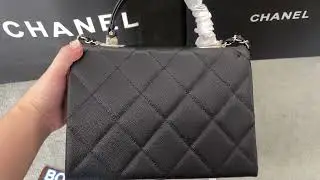 C-hanel Caviar Quilted Mini Retro Twist Top Handle Flap Black
