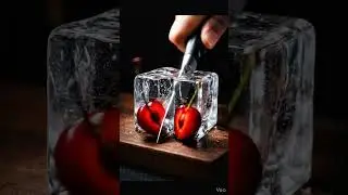 ONE PERFECT CUT ❄️ Cherry Inside Ice | SO SATISFYING 🍒#shorts  #youtube  #bts  #explore #couple