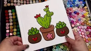 ASMR Valentine Heart Cactus  | Cozy Love and Hearts Coloring Book using Ohuhu Markers