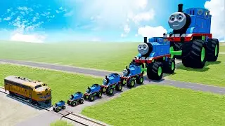 Big & Small Monster Truck Thomas The Tank Engine vs Train in BeamNG.Drive