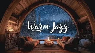 ❄️ Warm Jazz & Fireplace Ambience | Cozy Winter Cabin Night for Relax, Stress Relief
