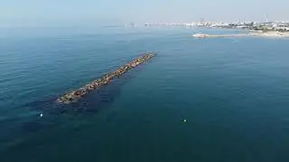 Flying a drone in front of the Larnaca Nautical Club
