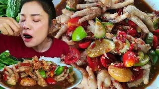ตำตีนไก่เผ็ดๆนัวน้ำปลาร้า เเกล้มขนมจีนผักสด|ส้มซ่าพาเเซ่บ