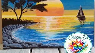 Sunset Tranquility| Shadow Sailboat on the Horizon &ndash; Acrylic 🎨🖌️✨ #naturebeauty #artlovers 
