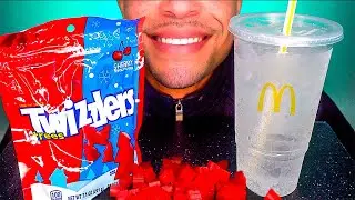 ASMR TWIZZLERS TREES CHEWY CANDY MCDONALD'S SPRITE DRINK MOUTH SOUNDS MUKBANG