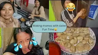 Making Momos with my sister's 🥟😂#VLOG-1.         #vlog #momos #funny #youtube 