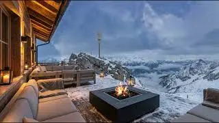 Luxury Mountain Lounge Jazz 🏔️ Fireplace Sounds Above the Clouds (Zugspitze)