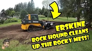 Трактор Erskine Rock Hound с трактором John Deere 323E убирает каменистую лужу.