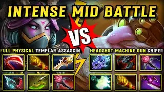 INTENSE MID BATTLE | Full of Physical Build Templar Assassin Vs. Headshot Machine Gun Sniper DOTA 2