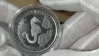 2021 🇼🇸 Samoa Seahorse, 4th year of release,  2 Tala 1 oz .999 Fine Silver, Proof-Like Coin BU