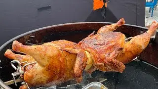 Rotisserie Chickens on the Charcoal Kettle Grill