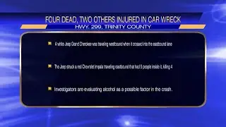 Head-on crash on Highway 299 in Trinity County kills 4 people
