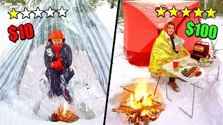 $10 VS $100 SURVIVAL IN THE WINTER WOODS