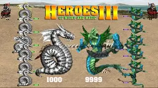 HEROES 3 7X1000 SILVER HASPIDS VS 7X9999 SERPENTFOLK WARRIORS