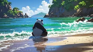 🐼 Un panda disfrutando la paz en la playa 🌊✨ | Rel&aacute;jate con m&uacute;sica lofi