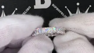 .925 Sterling Silver Princess Cut Eternity Band CZ Hip Hop Bling Ring | Solid Back Heavyweight