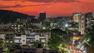 Golden Hour Time lapse of Cityscape and traffic passing through city of Pune, Maharashtra, India