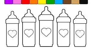 Learn Colors for Kids and Color this Tall Heart Baby Bottle Coloring Page