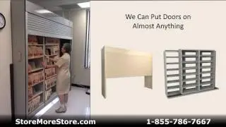 Roll-up Locking Doors on Sliding Shelving Units Create Compact Secure Storage
