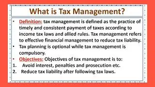 What is Tax Management? Objectives of Tax Management-Functions of Tax#taxation #managementstudies