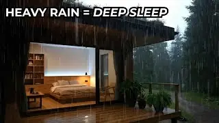 Fall Asleep Fast (No Ads) &ndash; Heavy Rain in Wooden Cabin Forest for Sleep & Relax