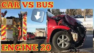 **CAR HITS BUS/EXTENSIVE DAMAGE** Calgary Engine 20 Responding & On Scene at MVC | CFD