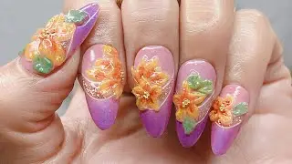 French Floral Nails With Eyeshadow | Spring Floral 3D Nails Design