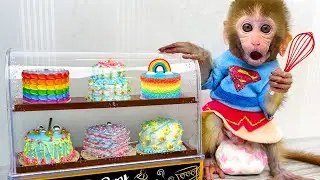 Baby Monkey Bon Bon Made a Cake and Celebrated The Puppy Birthday - BonBon Monkey