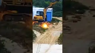 Excavator Hits High Voltage Wires in Terrifying Mishap... #excavator #shorts