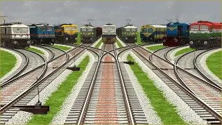 NINE TRAINS CROSSING ON BUMPY FORKED REALISTIC 3D RAILROAD CROSSING TRACKS | Train Simulator