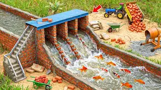 DIY Mini Tractor Builds Strong Brick & Concrete Bridge Across the River for Power Plant Project