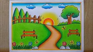 Garden scenery drawing easy| How to draw Garden Scenery drawing| Flower Garden Scenery drawing easy