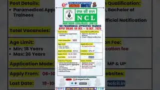 NCL Paramedical Apprentice Recruitment 2025 | 100 Posts | Apply Online #shorts #job #NCL #coalindia